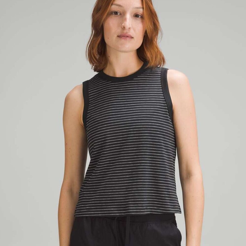 Lululemon Classic-Fit Cotton-Blend Tank Top-12/14 Synchronise Stripe Black White